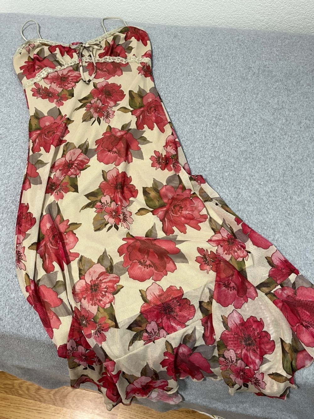 Y2K Fairy Mesh Asymmetrical Midi Dress Medium Babydoll Floral Hoco Woodland